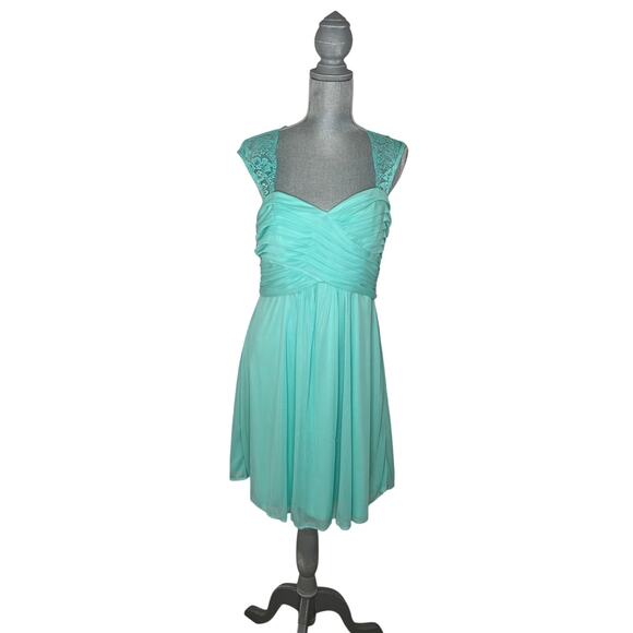 Scarlett Dresses & Skirts - Scarlett Women's Mint Dress Lace Detail Sleeves Pleated Bridesmaid Size 16